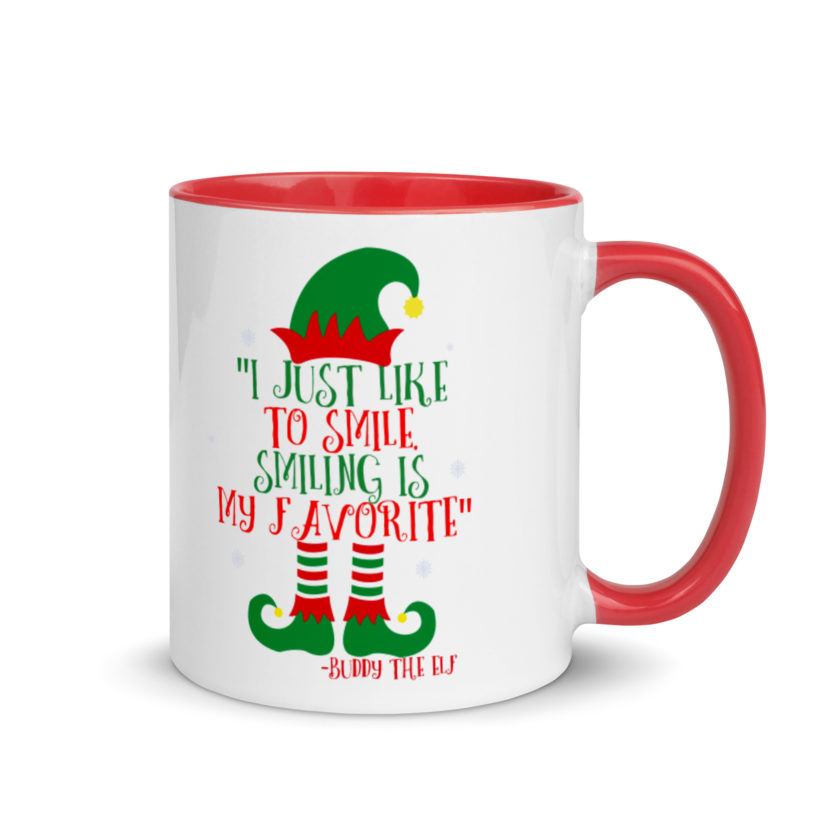 I just like to smile. Smiling is my favorite -Buddy the Elf, Elf Mug with Color Inside - Image 5