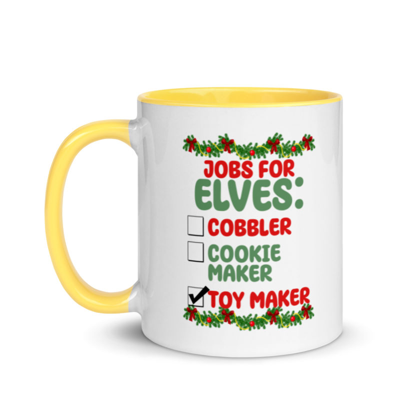 Jobs for elves: cobbler, cookie maker, toy maker - Elf Mug with Color Inside - Image 18