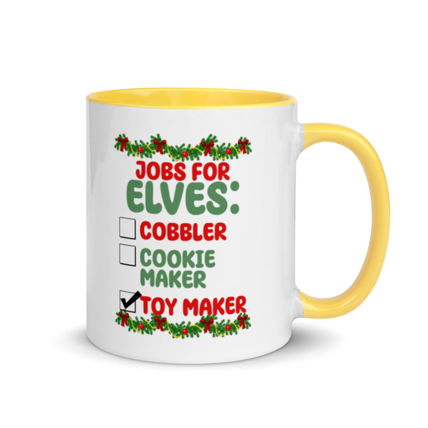 Jobs for elves: cobbler, cookie maker, toy maker - Elf Mug with Color Inside - Image 16