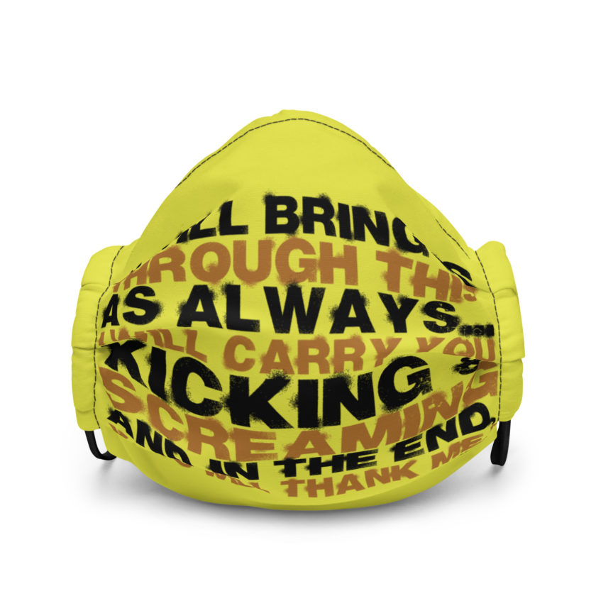 I will bring us through this as always...I will carry you kicking and screaming and in the end, you will thank me. -Tyler Durden, Fight Club Premium face mask