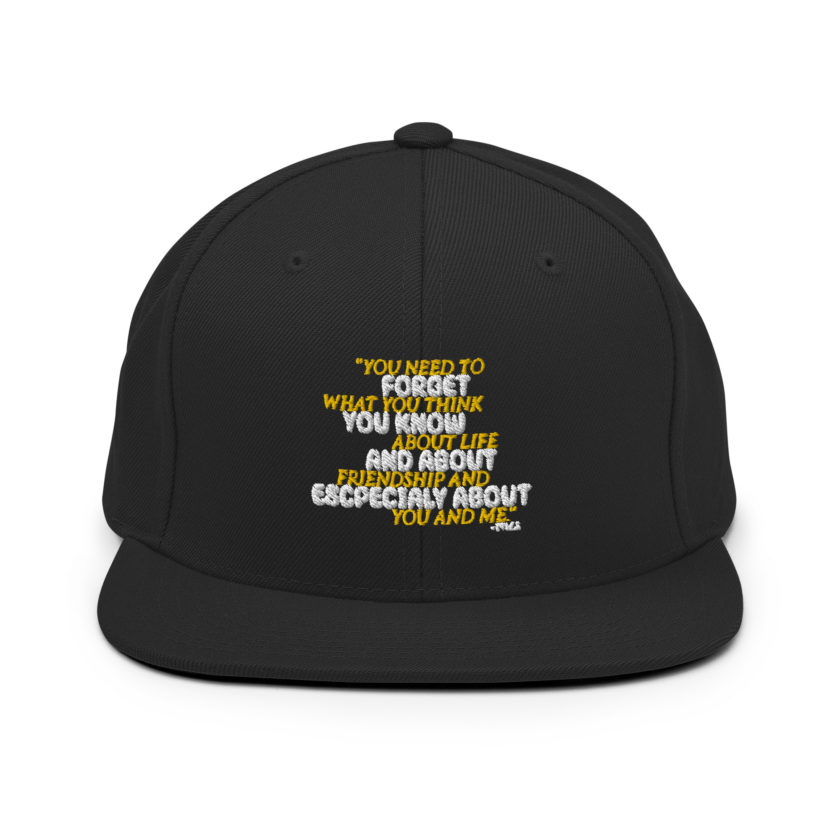 You need to forget what you think you know about life and about friendship and especially about you and me. -Tyler Durden, Fight Club Snapback Hat - Image 3