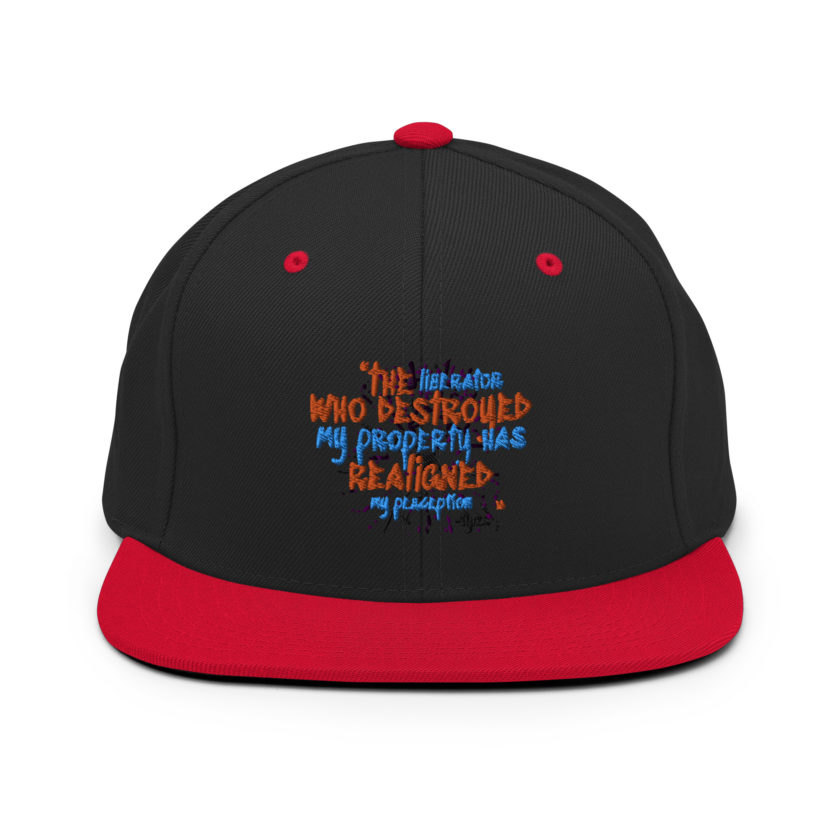 The liberator who destroyed my property has realigned my perception. -Tyler Durden, Fight Club Snapback Hat - Image 4