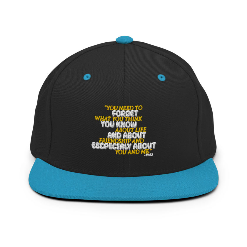 You need to forget what you think you know about life and about friendship and especially about you and me. -Tyler Durden, Fight Club Snapback Hat - Image 6