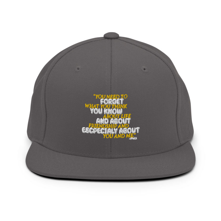 You need to forget what you think you know about life and about friendship and especially about you and me. -Tyler Durden, Fight Club Snapback Hat - Image 14