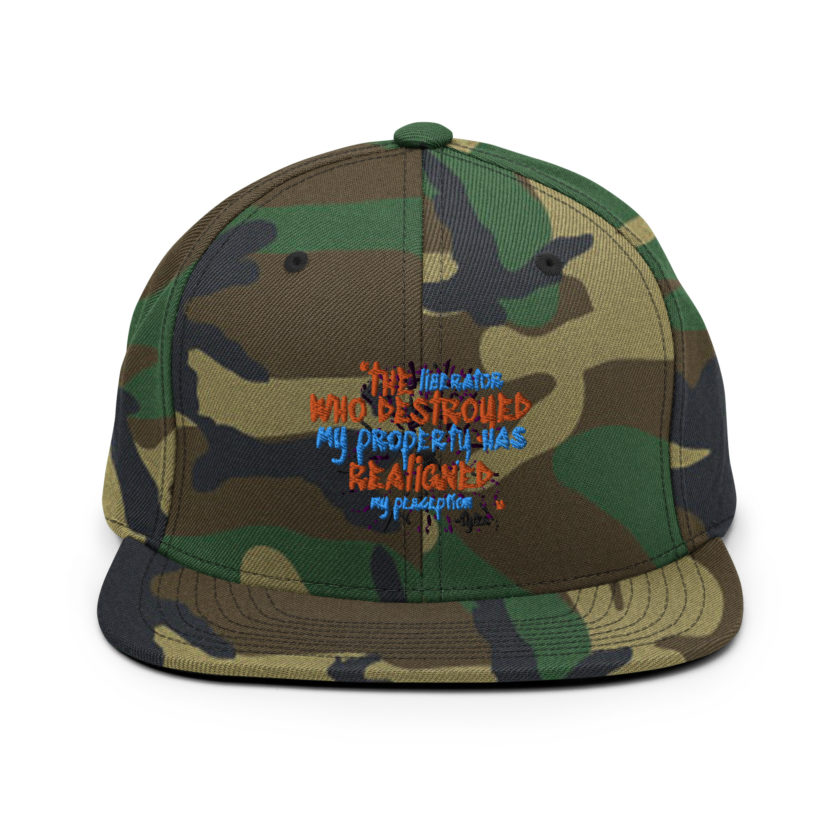 The liberator who destroyed my property has realigned my perception. -Tyler Durden, Fight Club Snapback Hat - Image 14