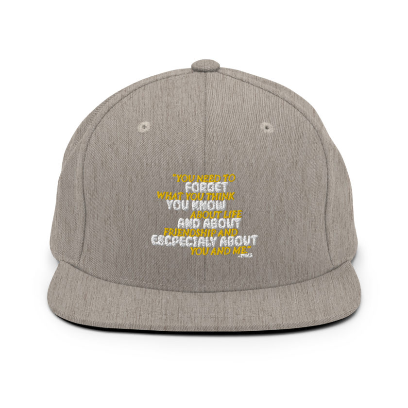 You need to forget what you think you know about life and about friendship and especially about you and me. -Tyler Durden, Fight Club Snapback Hat - Image 19