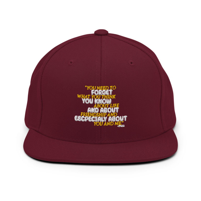 You need to forget what you think you know about life and about friendship and especially about you and me. -Tyler Durden, Fight Club Snapback Hat - Image 8