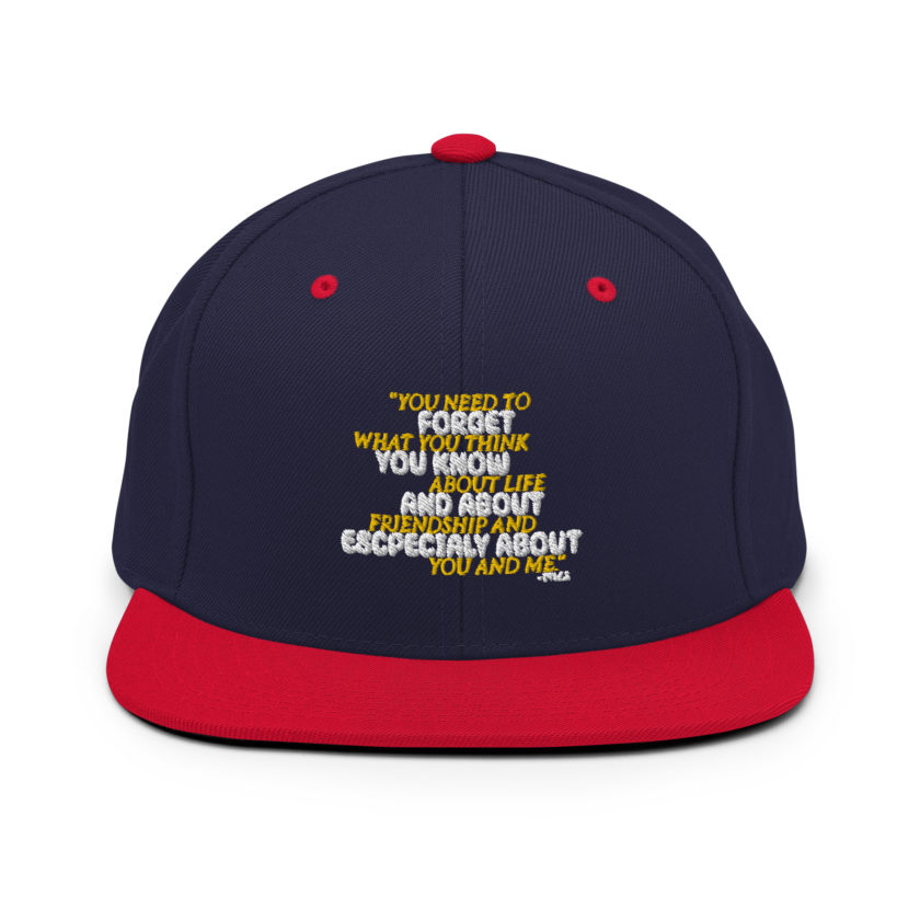You need to forget what you think you know about life and about friendship and especially about you and me. -Tyler Durden, Fight Club Snapback Hat - Image 10