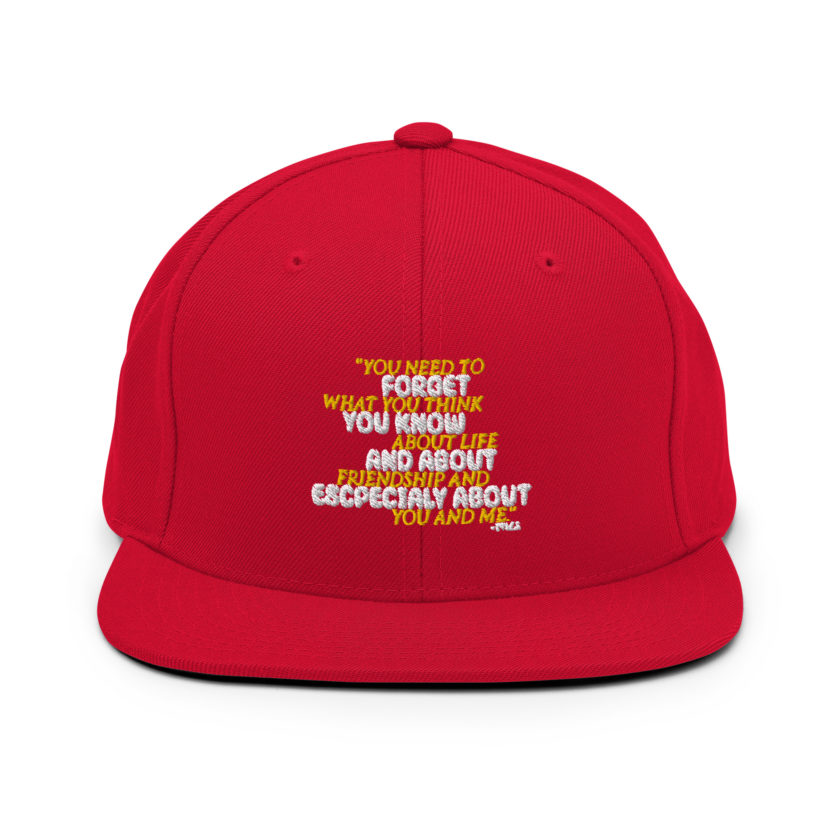 You need to forget what you think you know about life and about friendship and especially about you and me. -Tyler Durden, Fight Club Snapback Hat - Image 12