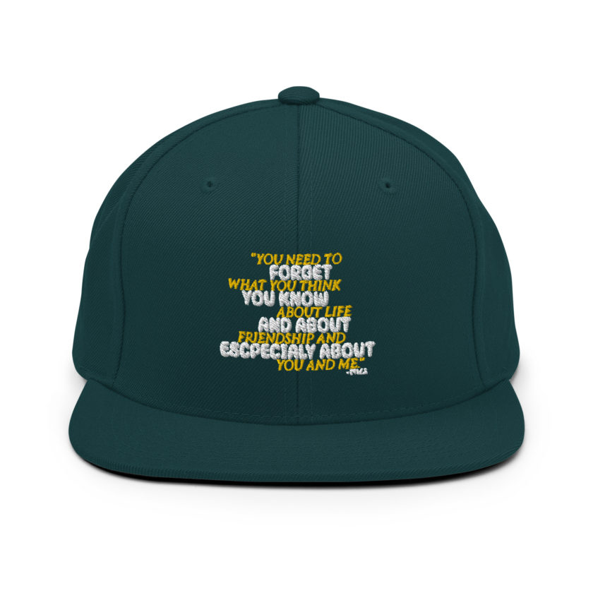 You need to forget what you think you know about life and about friendship and especially about you and me. -Tyler Durden, Fight Club Snapback Hat - Image 11