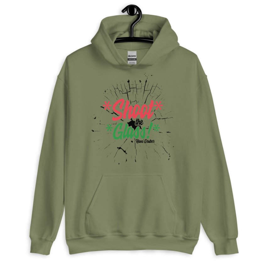 *Shoot* the *glass!* -Hans Gruber, Die Hard Unisex Hoodie - Image 4