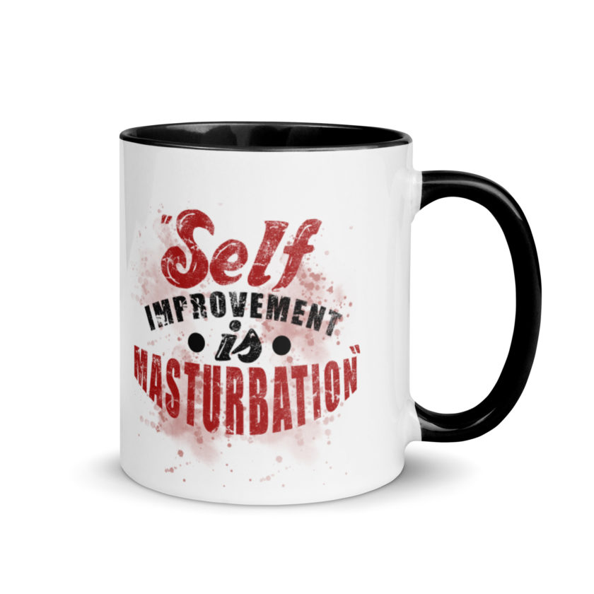 Self improvement is masturbation. -Tyler Durden, Fight Club Mug with Color Inside - Image 2