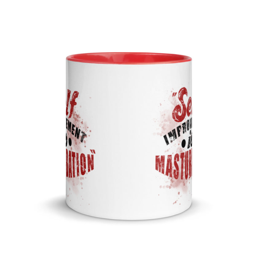 Self improvement is masturbation. -Tyler Durden, Fight Club Mug with Color Inside - Image 6