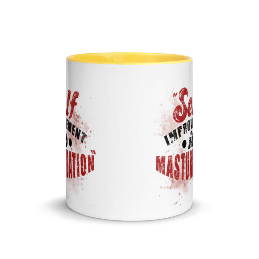 Self improvement is masturbation. -Tyler Durden, Fight Club Mug with Color Inside - Image 17
