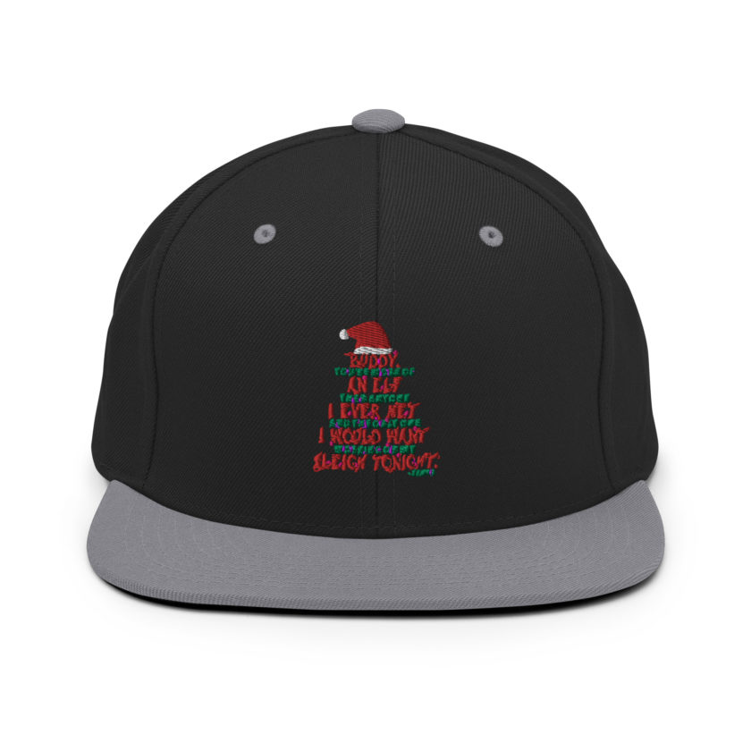 Buddy, you're more of an elf than anyone I ever met. And the only one I would want working on my sleigh tonight. -Santa, Elf Snapback Hat