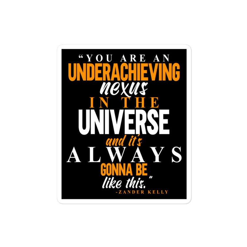 You are an underachieving nexus in the universe and it's always gonna be like this.. -Zander Kelly, Joe Dirt Bubble-free stickers