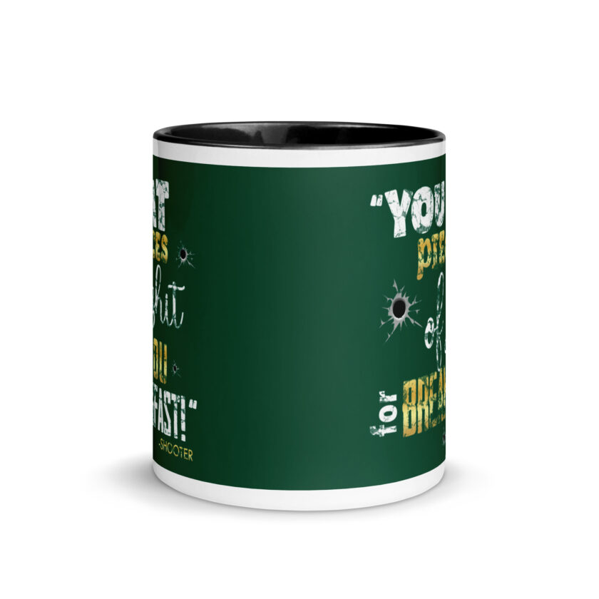 I eat pieces of shit like you for breakfast! -Shooter, Happy Gilmore Mug with Color Inside - Image 3